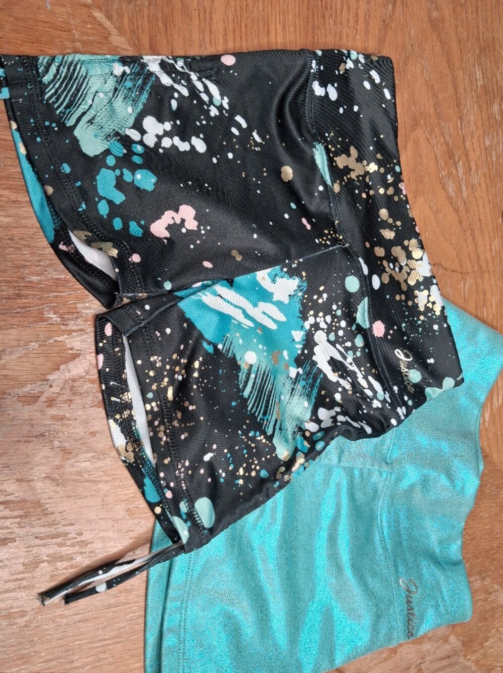 Teal & Black Splatter Athletic Shorts Set